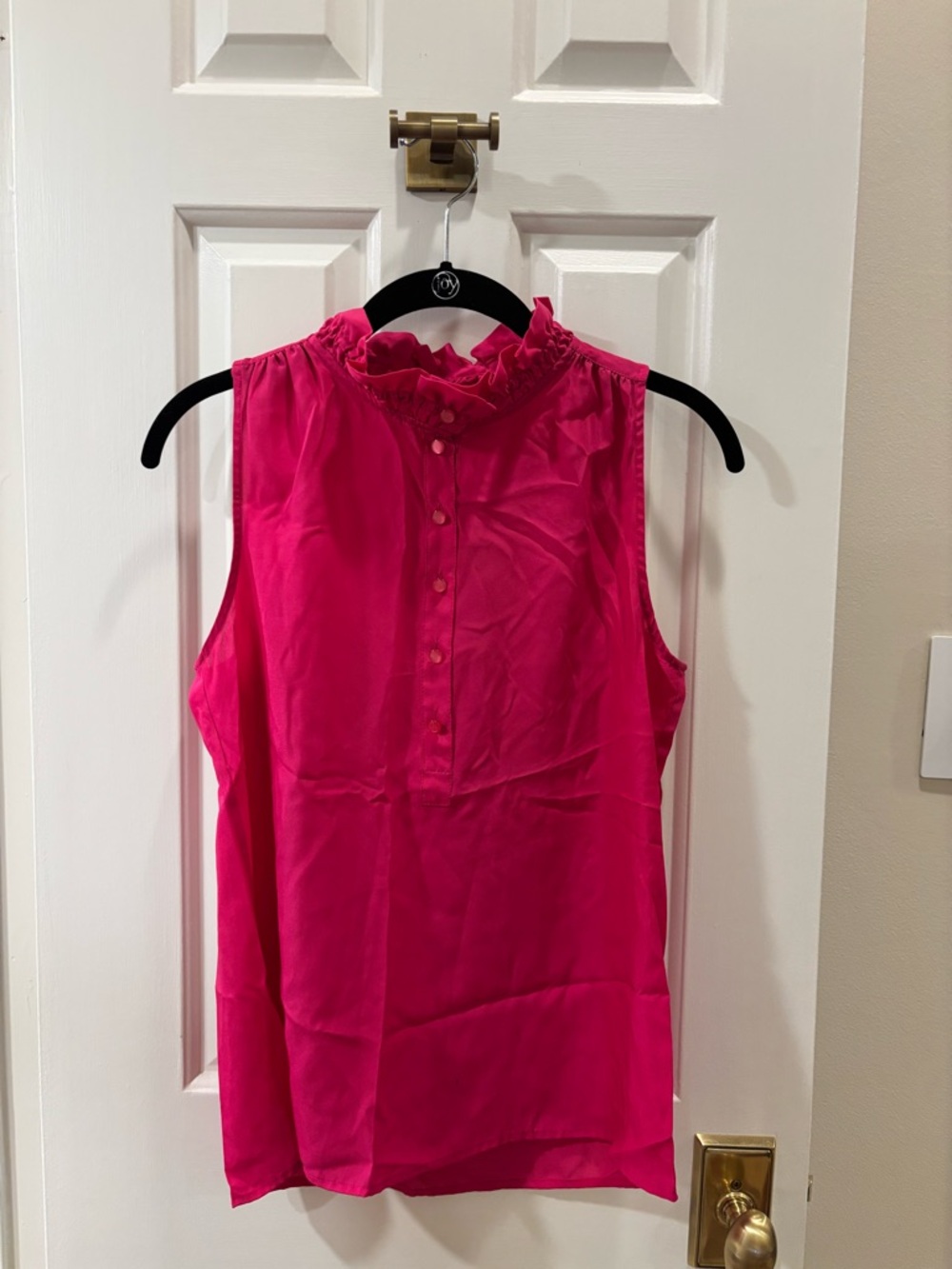 J. Crew Sleeveless Ruffle Mock Neck - Hot Pink